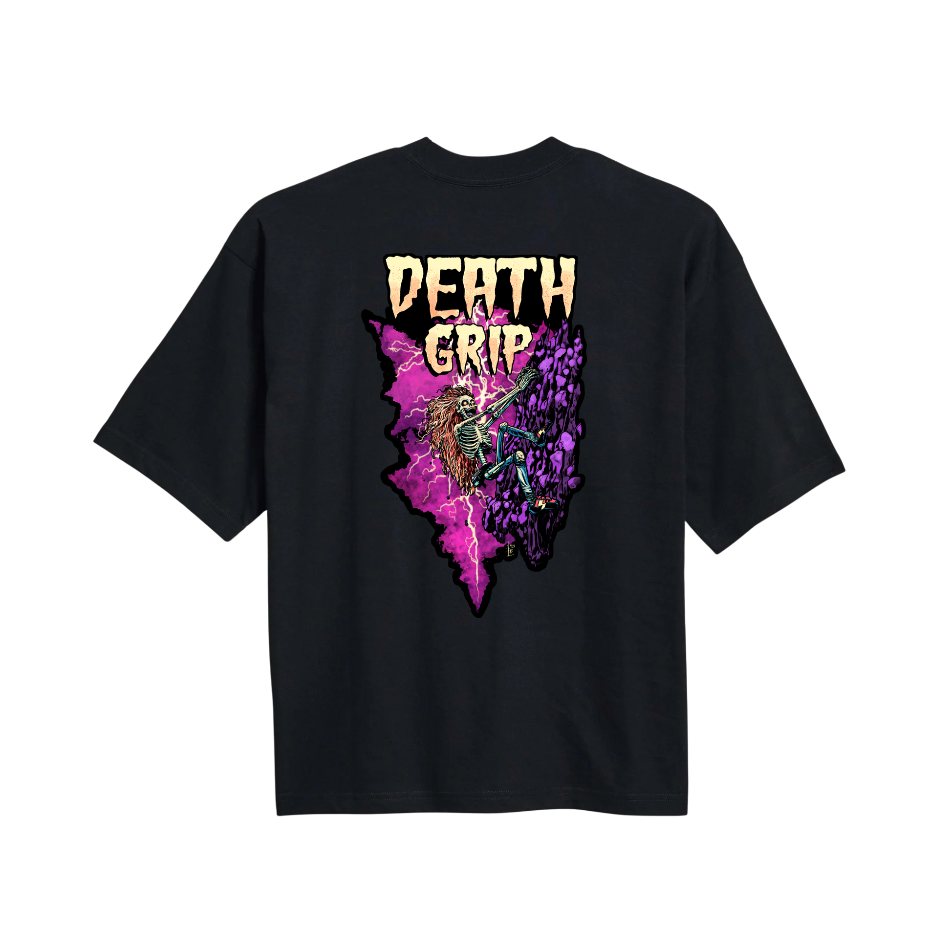 Black Aid t-shirt with 'Death Grip' graphic design on a white background
